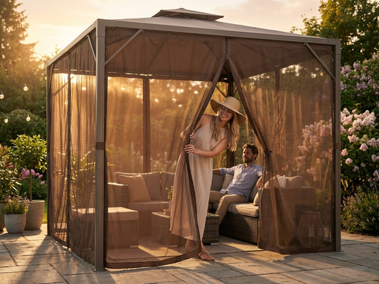 Brown mesh curtain for 3x3m gazebo - product detail