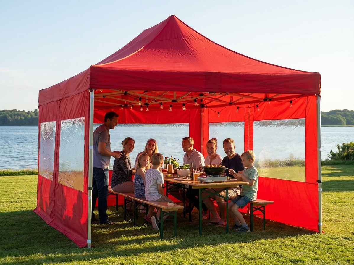 Red pop-up gazebo 4x6 m with steel frame - product detail
