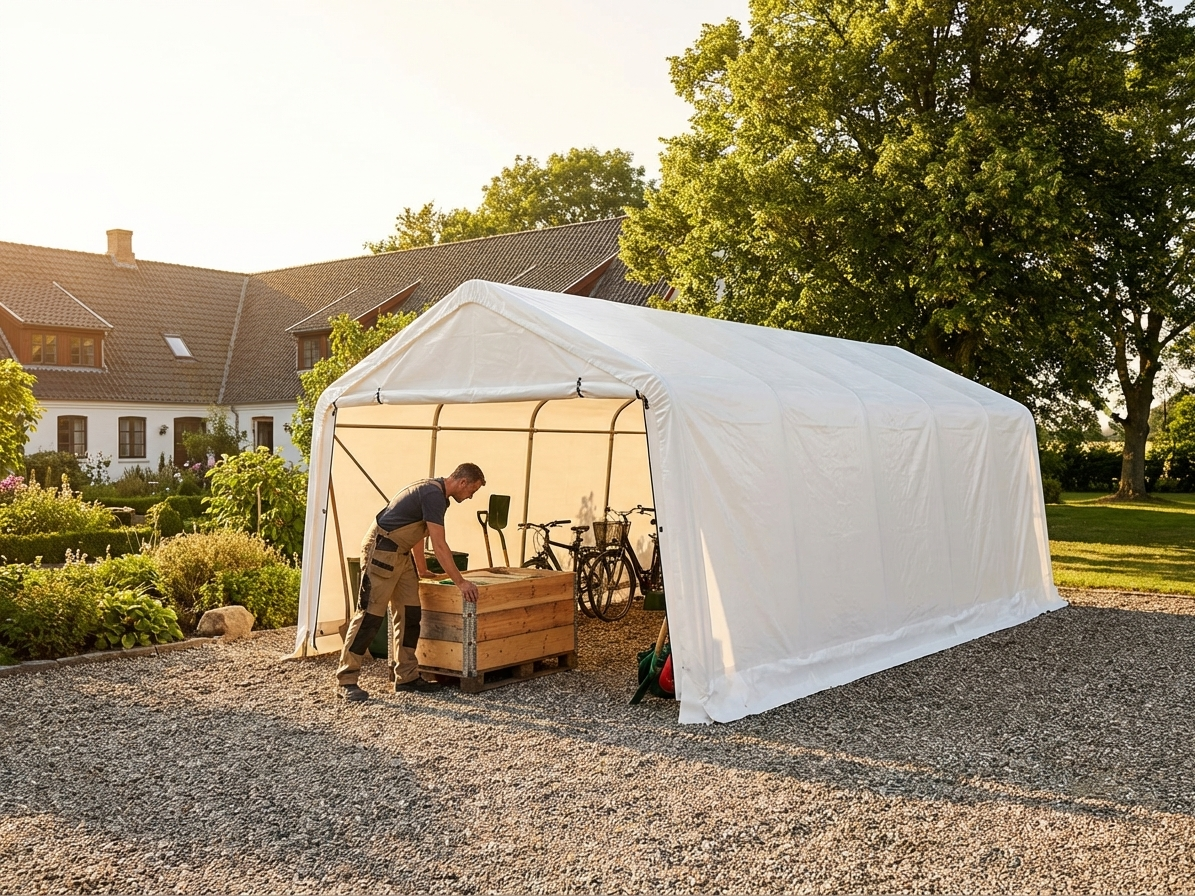 PVC roof cover for storage shelter in white, 3.5x8 metres - product detail