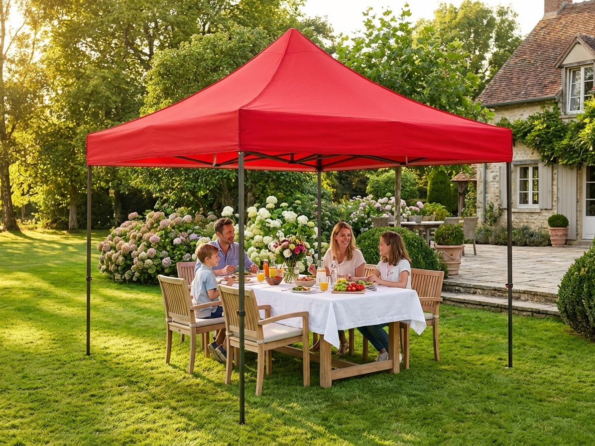 Red 4x4m gazebo roof cover made from PVC polyester for outdoor use - view 3
