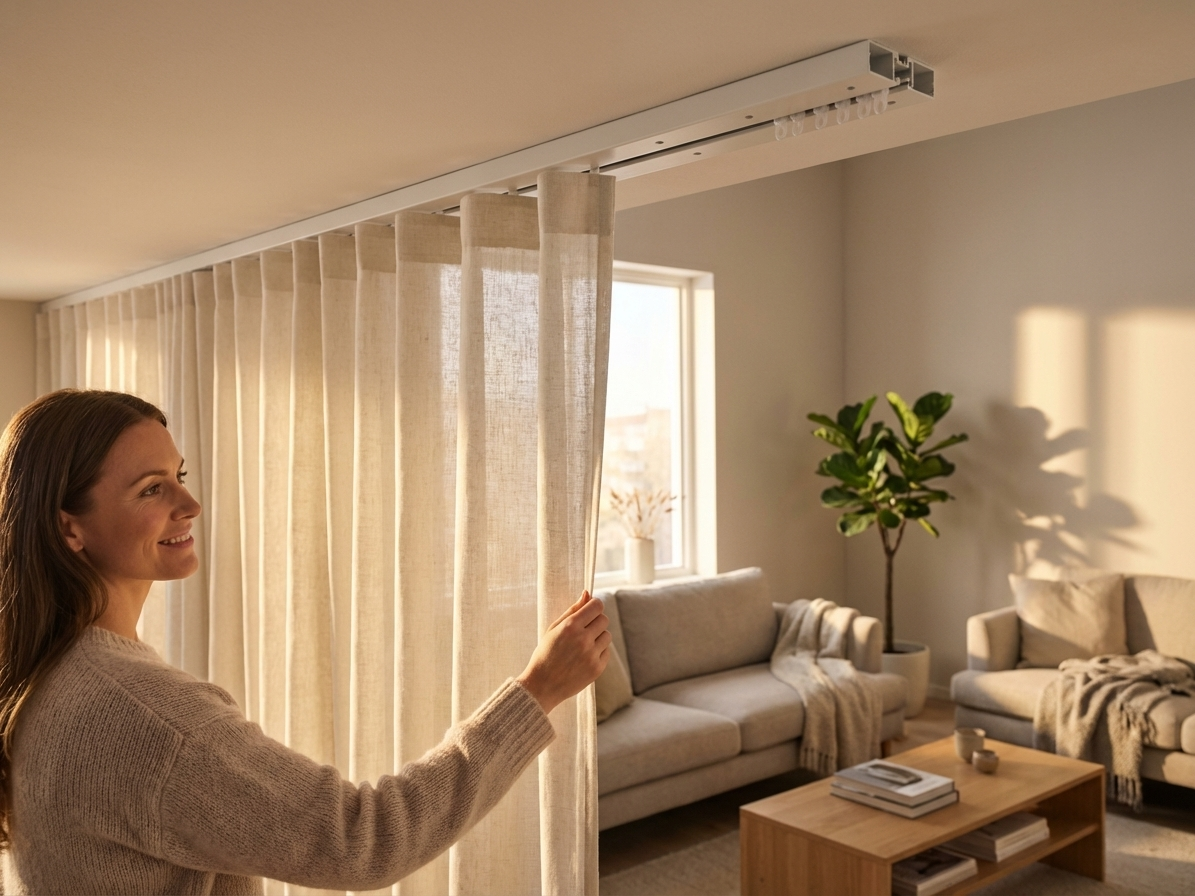 Grey curtain rail made from powder coated steel - product detail