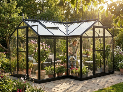 Aluminium orangery cresting in black, 3.73x3.73x2.32 meters