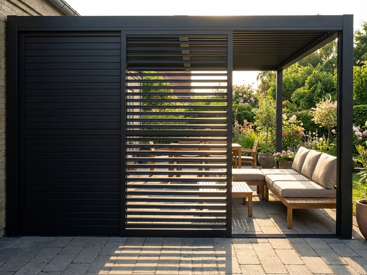 Louvre sliding door set for pergola in black aluminium - product detail