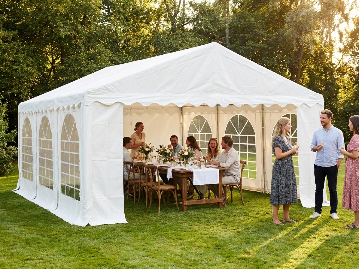 5x6 metre white marquee shelter for outdoor events - product detail