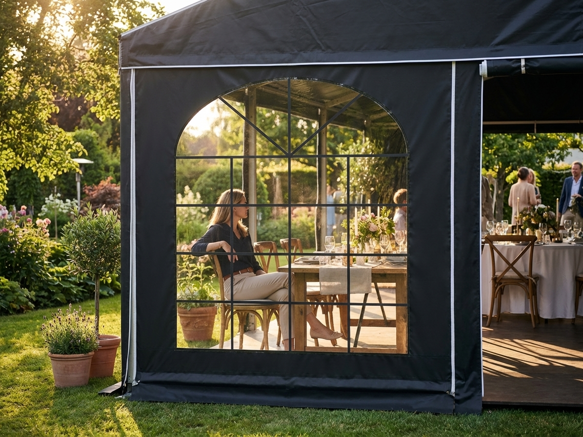 Black sidewall with window for marquees, 3 metres, PVC/Polyester - view 3