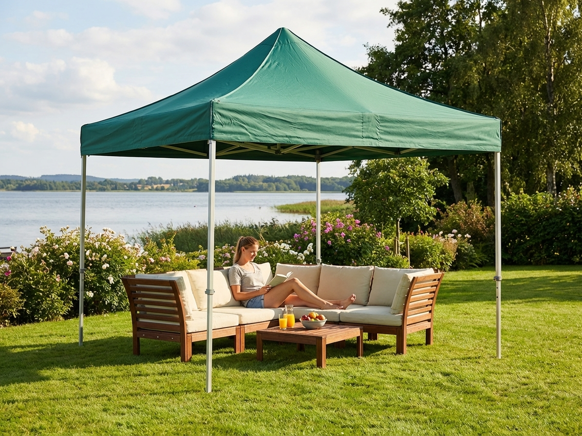 Green pop up gazebo 3x3m with a steel frame for outdoor use - product detail