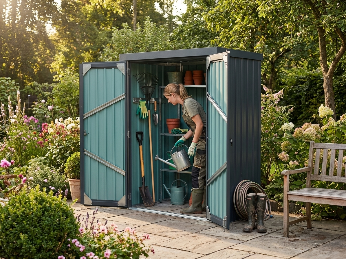 Steel garden shed in anthracite, ideal for outdoor storage