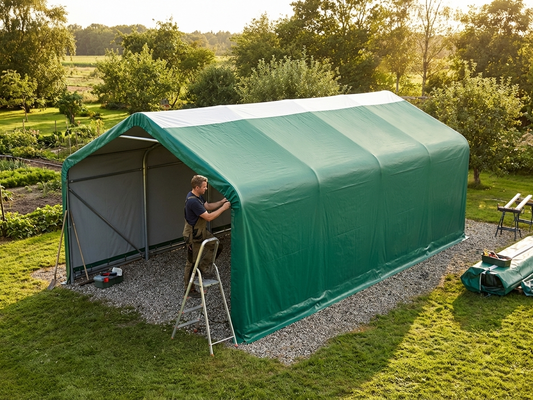 Green PVC roof cover for storage shelters, size 8x12 m