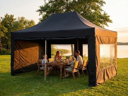 Black pop-up gazebo 4x6 m with steel frame for outdoor events - product detail