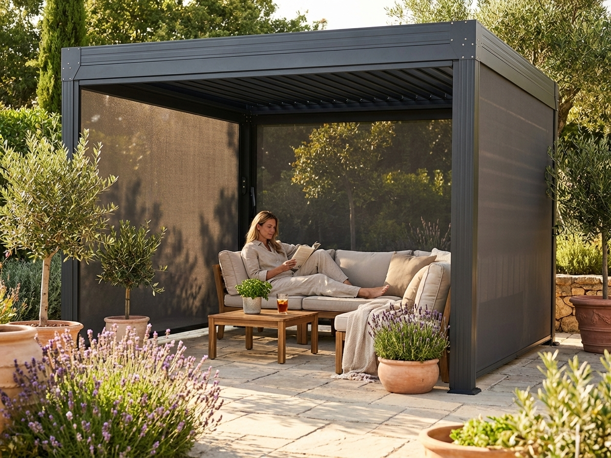 Dark Grey Pergola Sidewall Screen for Outdoor Use - product detail