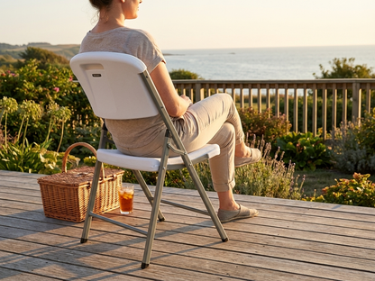 Light grey and white folding chair made from HDPE and steel - product detail