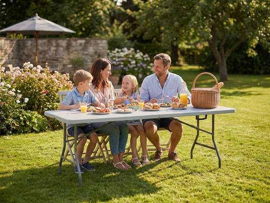 Light grey folding table 240x76x74 cm for versatile use