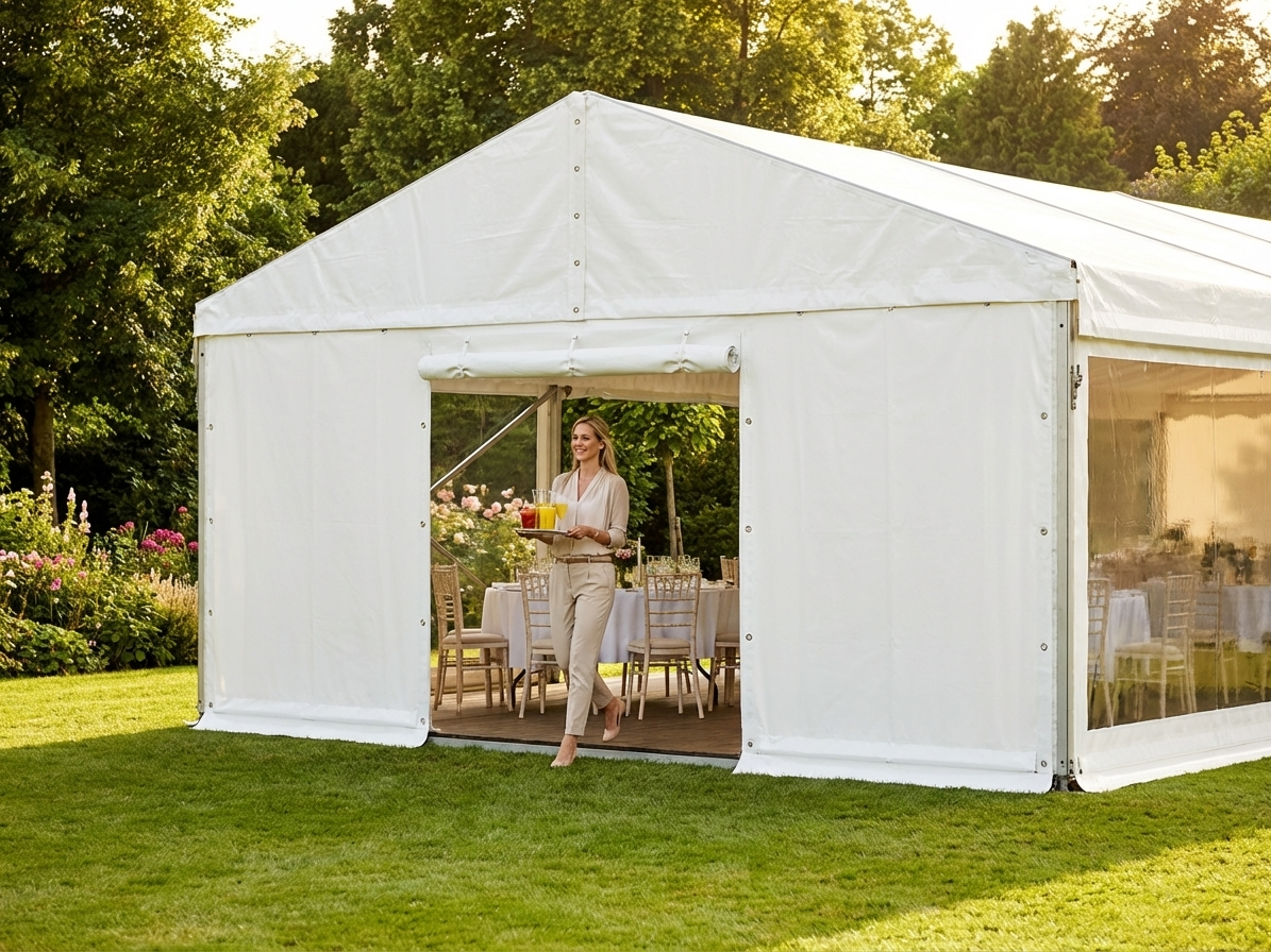 White PVC Endwall with wide door, UV and water-resistant - product detail