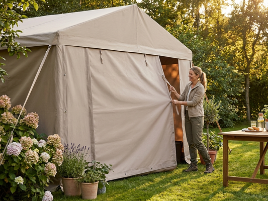5m sand PVC endwall with wide door, UV-resistant and waterproof