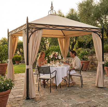 Champagne coloured 4x4 m gazebo with PVC and steel construction