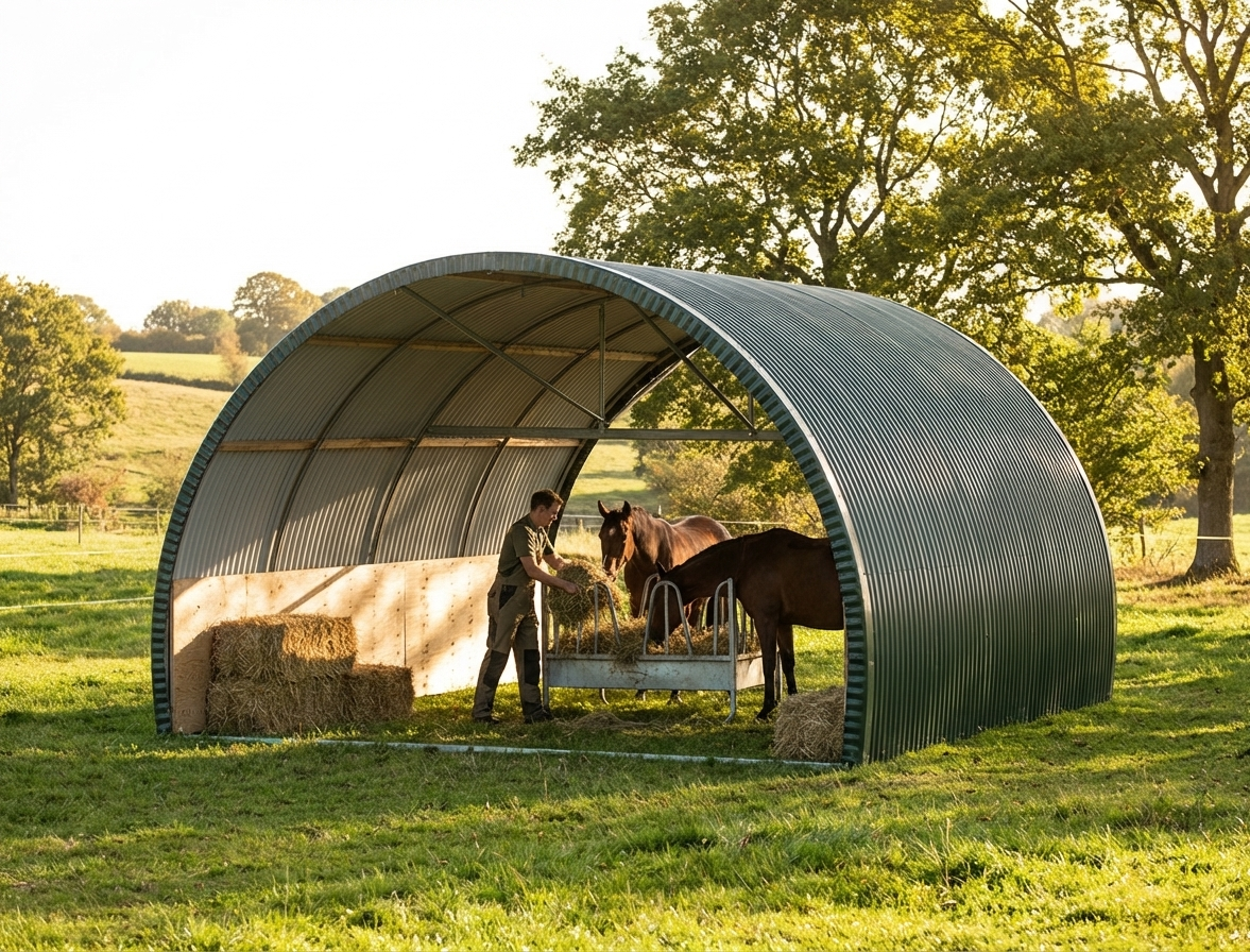 Dark Green Livestock Shelter, 5x6x3.23 metres, for outdoor farm use - view 3