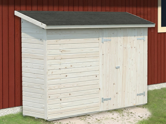 Wooden lean-to shed in natural finish, made from Nordic Spruce
