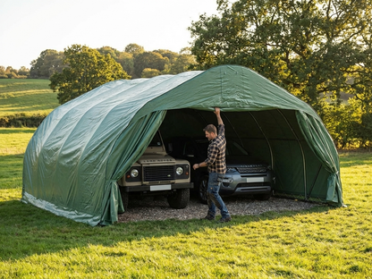 Portable double garage in green PVC with galvanised steel frame - product detail