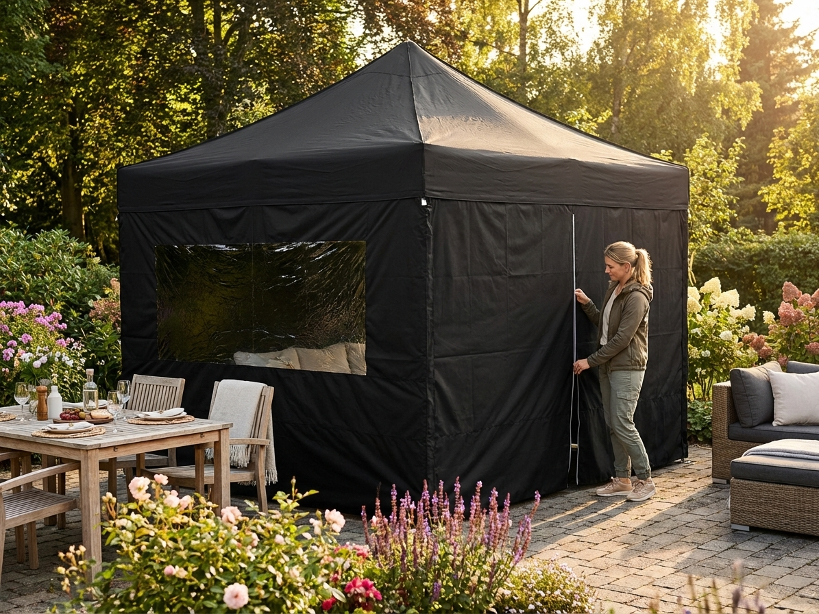 Black gazebo sidewall kit with waterproof and UV-resistant features - product detail