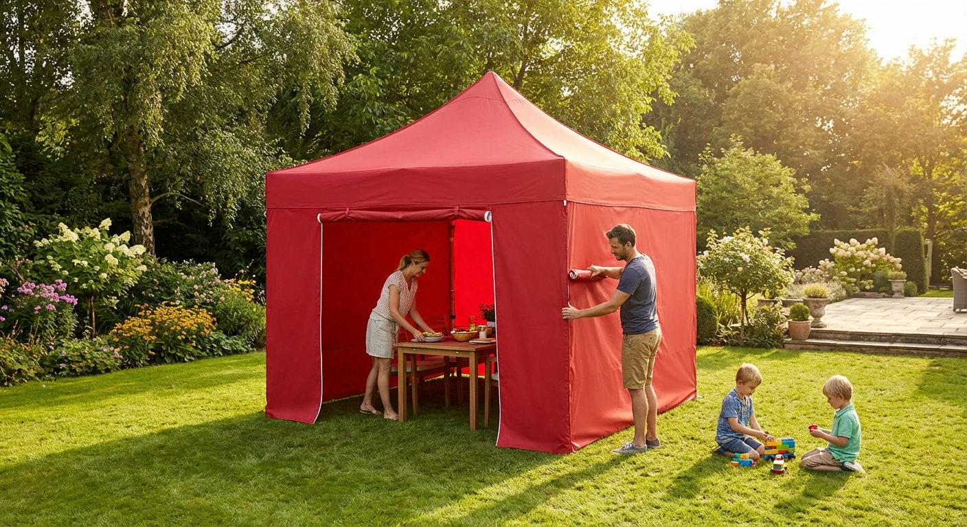 Red pop-up gazebo 4x4 metres with aluminium frame - view 3