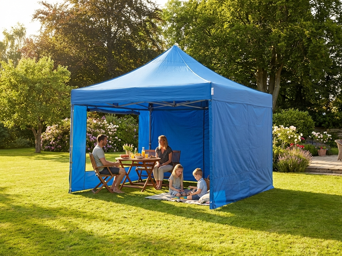 Blue pop-up gazebo with steel frame for outdoor events