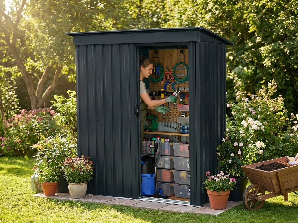 Anthracite garden shed made of galvanised steel for outdoor storage - product detail