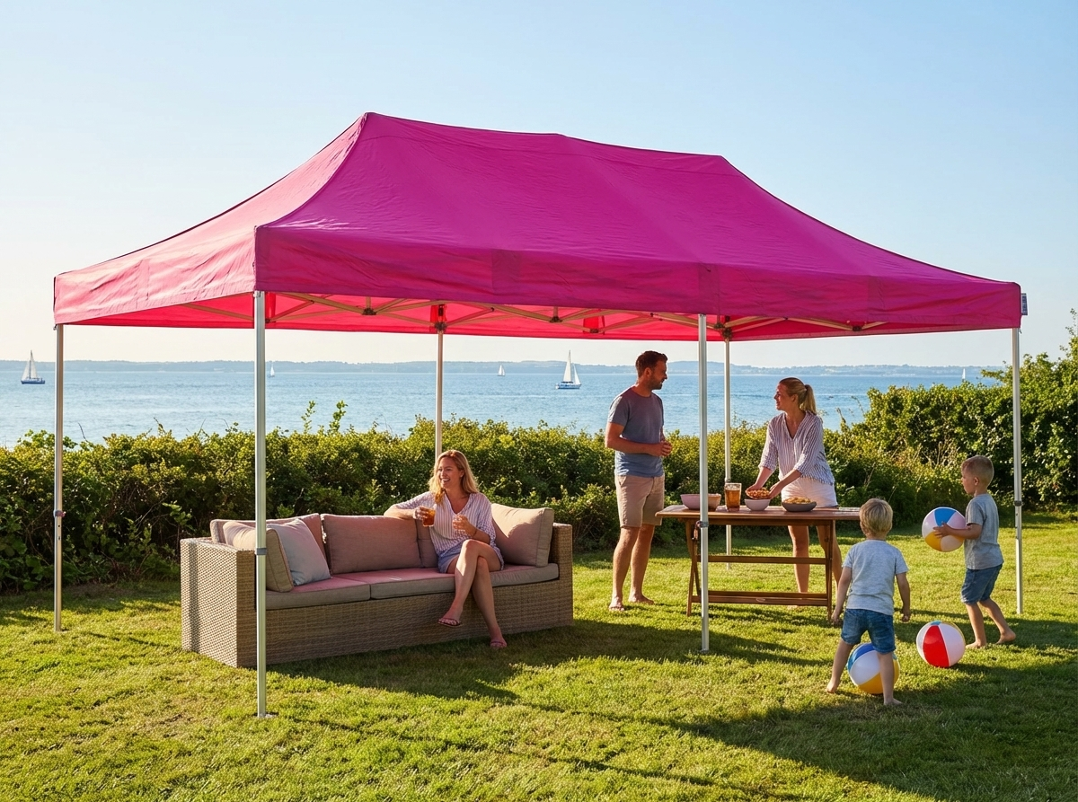 Pink pop-up gazebo with aluminium frame, perfect for outdoor events - view 3