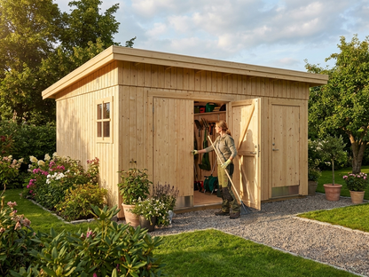 Wooden shed in natural colour made from Nordic Spruce - view 3
