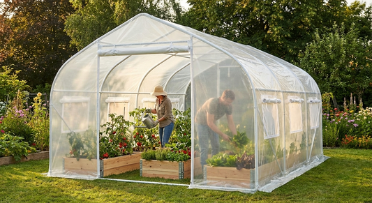 Transparent polytunnel greenhouse 4x8x2 m with galvanised steel frame - product detail