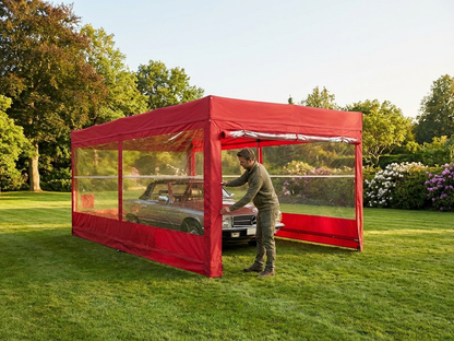 Folding Garage Carcover in red, measures 2.5x5 m - view 3