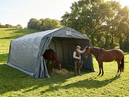 Grey livestock shelter made from PVC and steel - view 3
