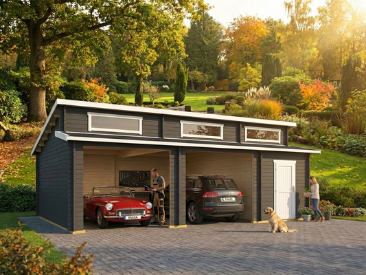 Wooden Double Garage in Dark Grey Nordic Spruce