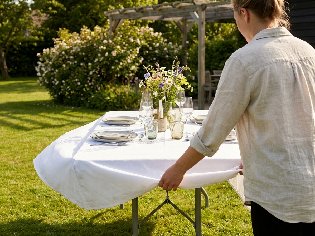 White polyester tablecloth 183x76x20 cm for events - view 3