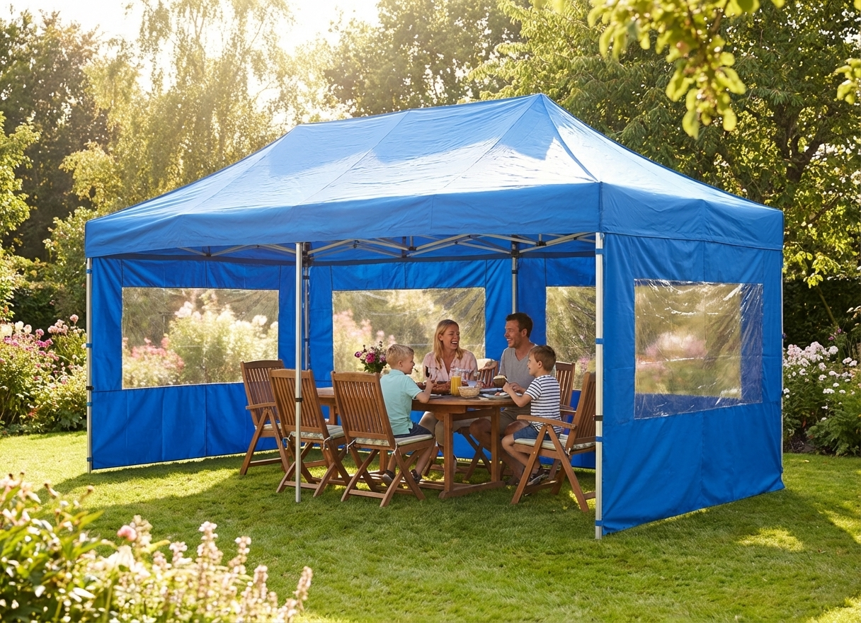 Pop up gazebo in blue with aluminium frame, ideal for outdoor events