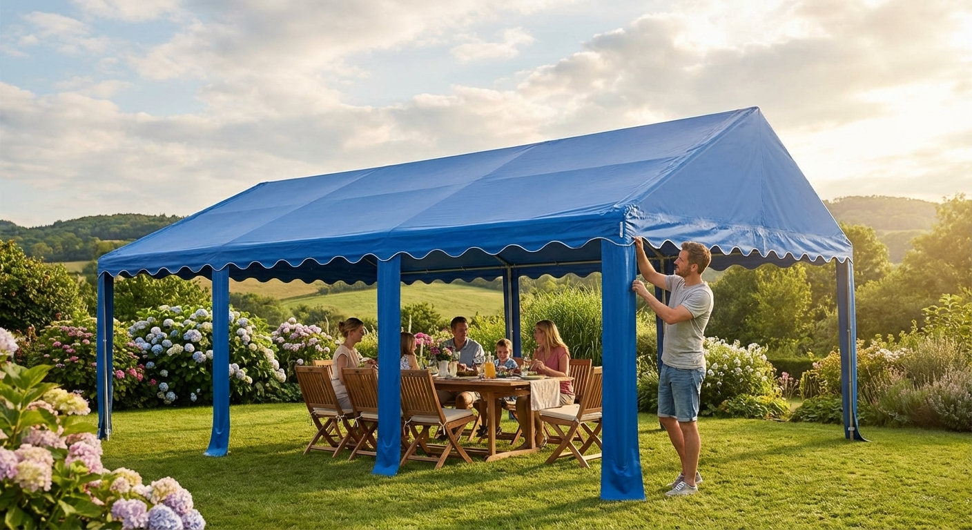 Blue PVC/polyester marquee roof cover 5x10 m