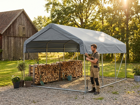 Grey polyethylene storage shelter roof cover 5x8m