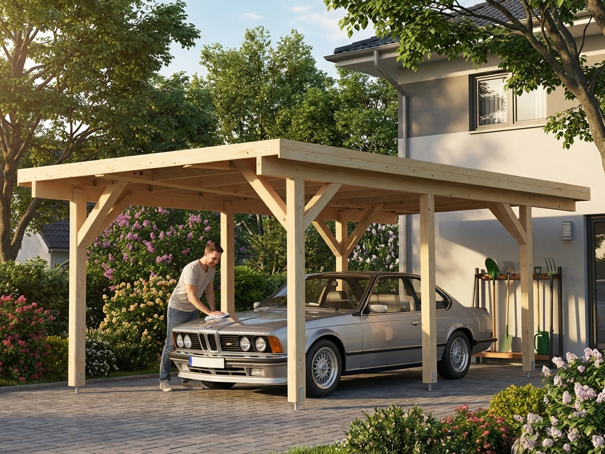 Wooden carport made from natural Nordic Spruce - view 3