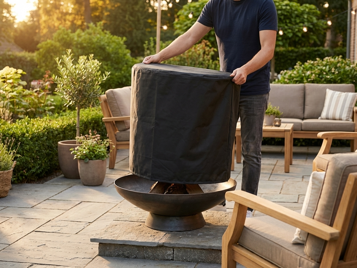 Black fire bowl cover made of polyester for outdoor use - view 3