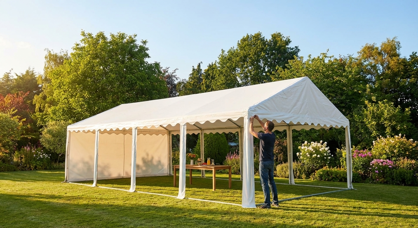 White marquee roof cover 5x10 m made of PVC/Polyester