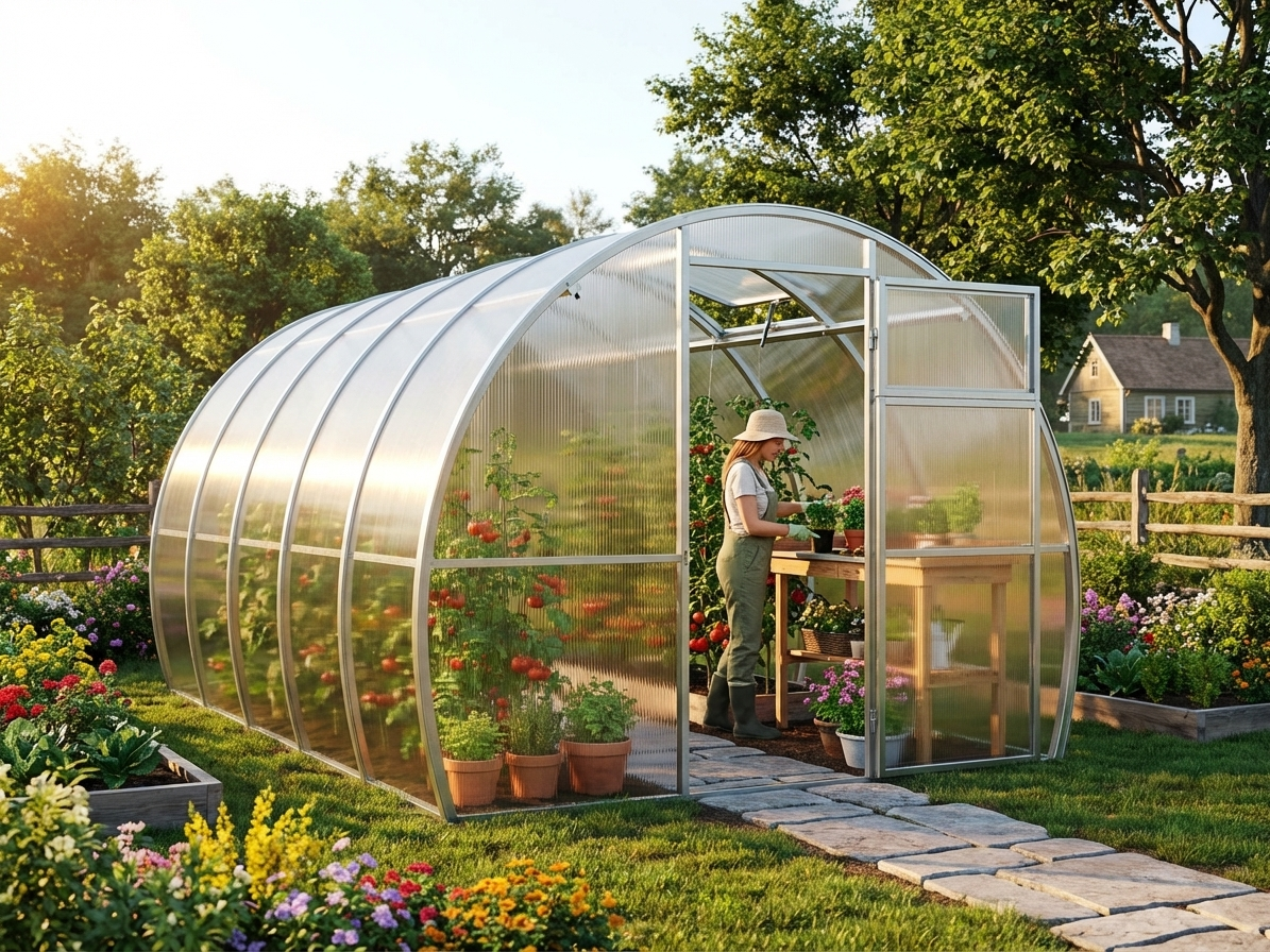 Polycarbonate Greenhouse in Silver with Galvanised Steel - view 3