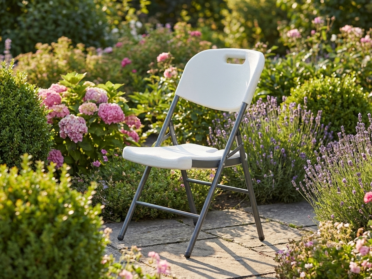 Folding chair in white and grey, HDPE and steel construction