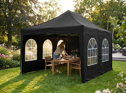 Black pop-up gazebo 3x4.5m with steel frame for outdoor use - view 3