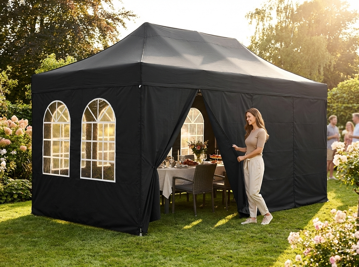 Black pop-up gazebo sidewall kit 4x8m for outdoor events