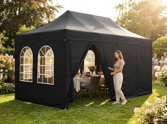 Black pop-up gazebo sidewall kit 4x8m for outdoor events