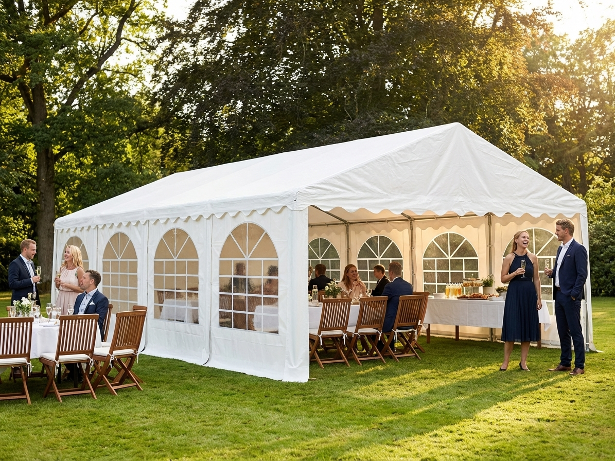 White PVC marquee 6x12m with steel frame for outdoor events - view 3