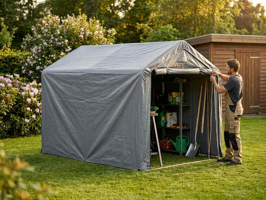 Grey storage tent roof cover in 2x3 meters made from PE tarpaulin - product detail