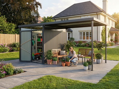 Garden shed with skylight in anthracite, galvanised steel construction