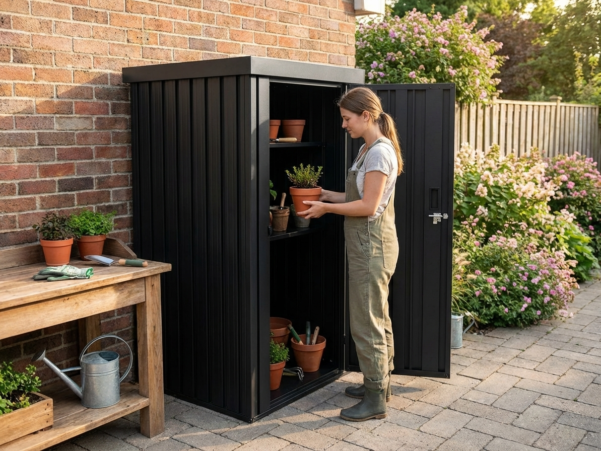 Metal garden shed in anthracite, ideal for outdoor storage