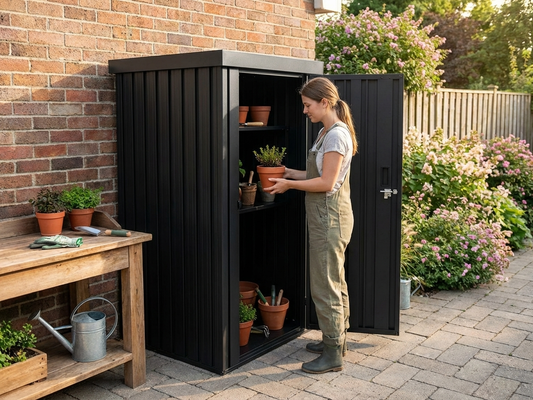 Metal garden shed in anthracite, ideal for outdoor storage