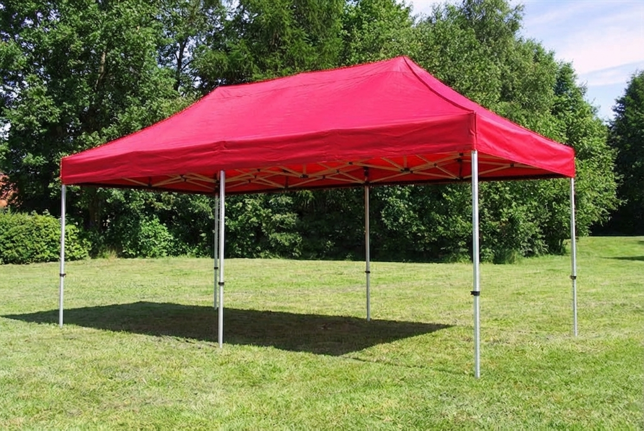 Red pop-up gazebo with aluminium frame, 3x6m, ideal for outdoor events